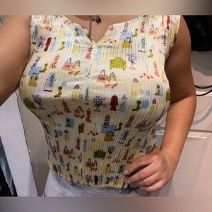 SIMON CHANG Lulu Guinness Slinky Shell Tank Top Accordion Pleats Vintage Travel